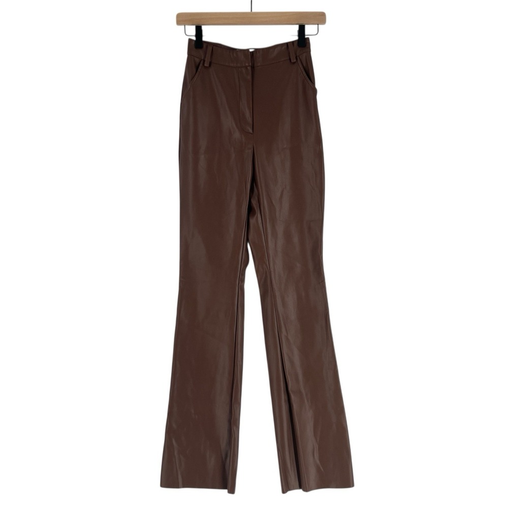 Meshki Tyra Straight Leg Pants Womens XS Faux Leather‎ Chocolate Brown High Rise